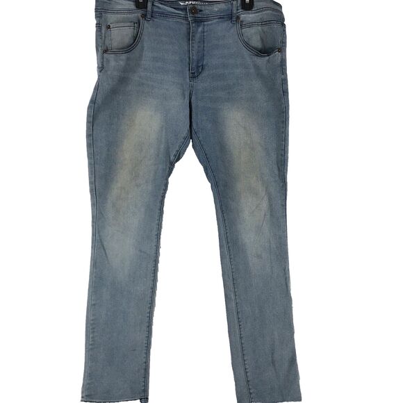 Genuine authentic jeans men’s 36 x 32 blue denim stretch comfort distressed - Picture 1 of 5